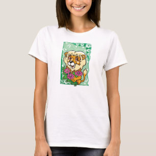 T-shirts Leão Floral Leo, flores cor-de-rosa