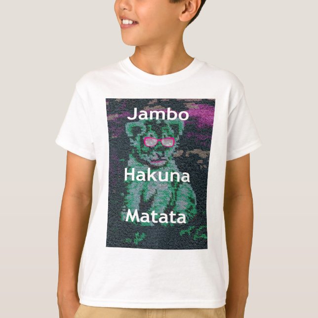 T-shirts Leão Verde com Óculos Rosa "Hakuna Matata" Arte (Frente)