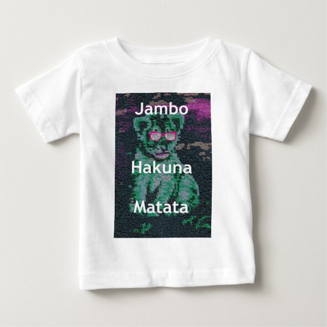 T-shirts Leão Verde com Óculos Rosa "Hakuna Matata" Arte (Frente)