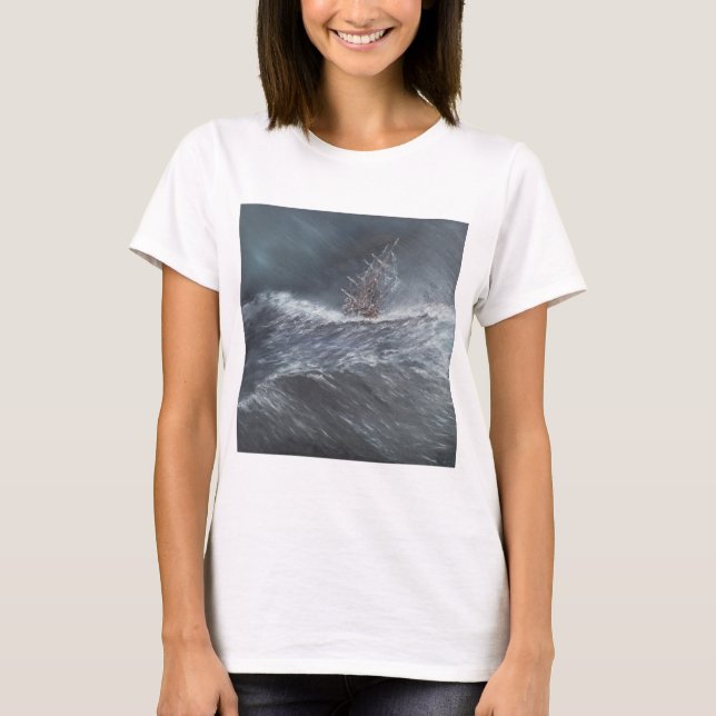 T-shirts Lebreiro do HMS em uma tempestade fora do chifre (Frente)