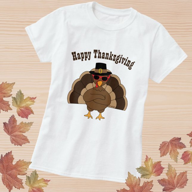 T-shirts Legal e divertido peru Feliz Ação de Graças texto  (Cool Turkey with sunglasses Happy Thanksgiving T-Shirt with custom text)