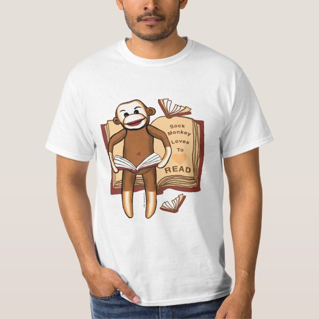 T-shirts Leitura de macaco em meia-meia (Frente)