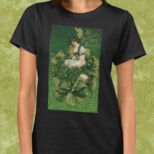 T-shirts Lembrança Vintage do Dia de São Patrício, Moça Irl