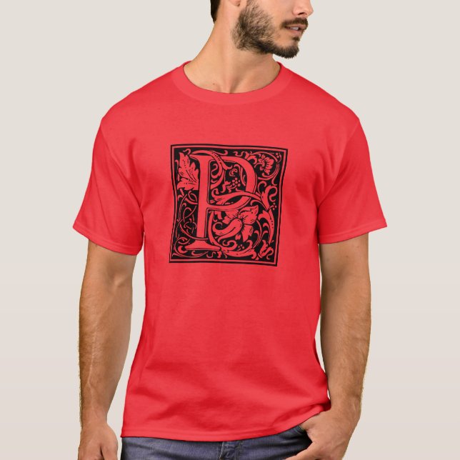T-shirts Letra P Monograma Medieval Art Nouveau (Frente)