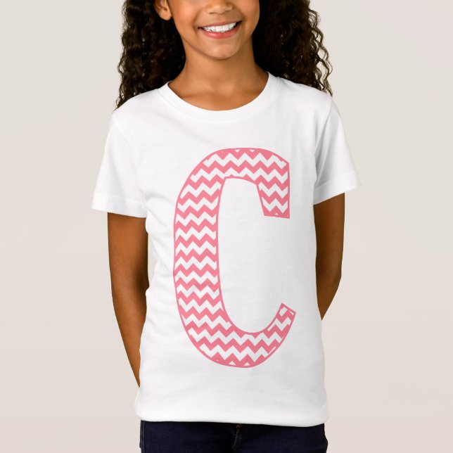 T-shirts Letra Pink Clássica Pink Cevron - Letra C Monogram (Frente)