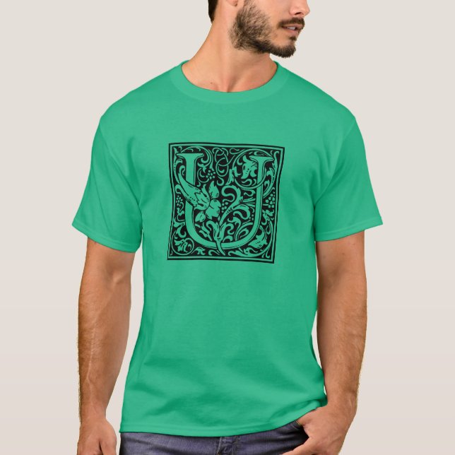 T-shirts Letra U Monograma Medieval Art Nouveau (Frente)