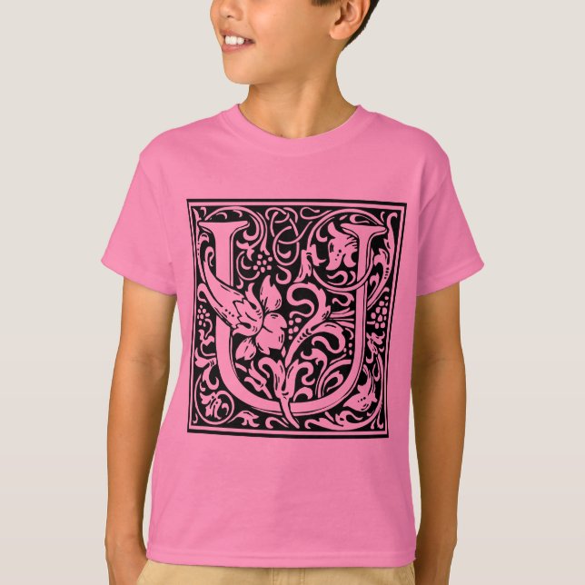 T-shirts Letra U Monograma Medieval Art Nouveau (Frente)
