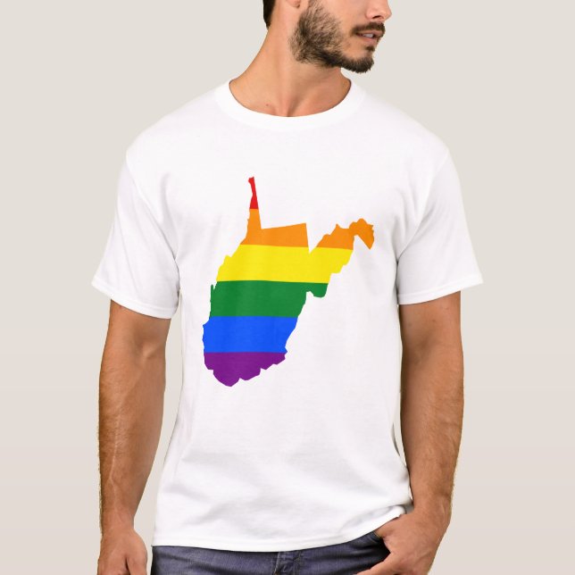 T-shirts LGBT West Virginia, Estado dos EUA mapa de bandeir (Frente)