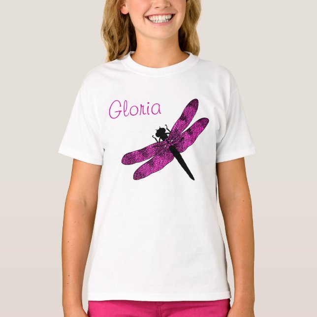 T-shirts Libélula Rosa Personalizada (Frente)