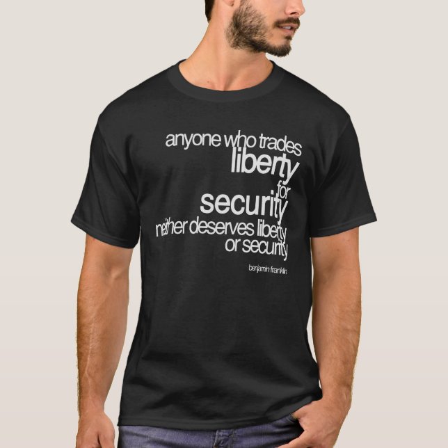 T-shirts Liberdade e segurança - Benjamin Franklin (Frente)