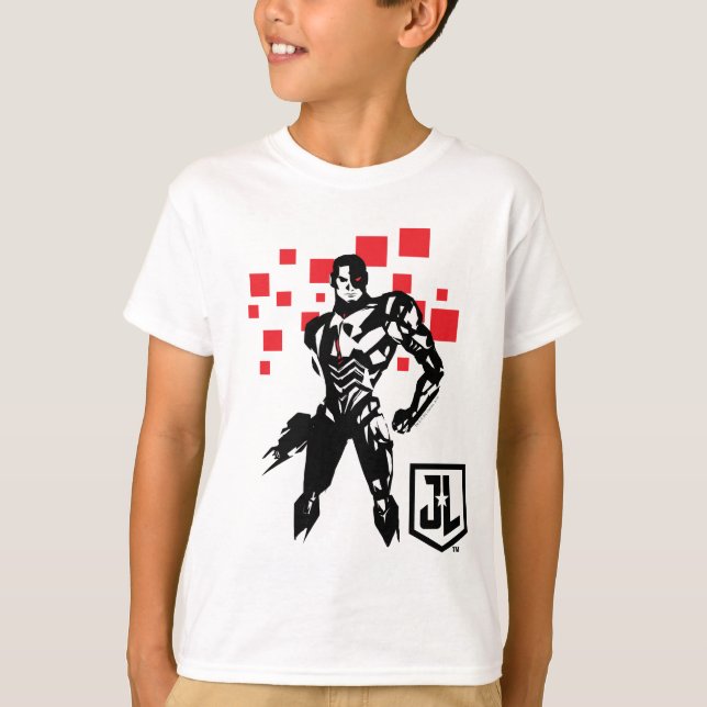 T-shirts Liga da Justiça | Cyborg Digital Noir Pop Art (Frente)