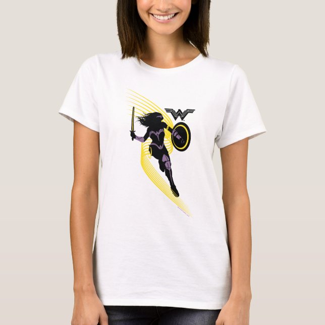 T-shirts Liga da Justiça | Ícone Silhuette de Mulher Maravi (Frente)