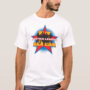 T-shirts Liga da Justiça Silhouettes e Fundo das Estrelas