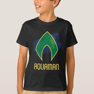 T-shirts Liga da Justiça Símbolo de Aquaman Pincel e Meio