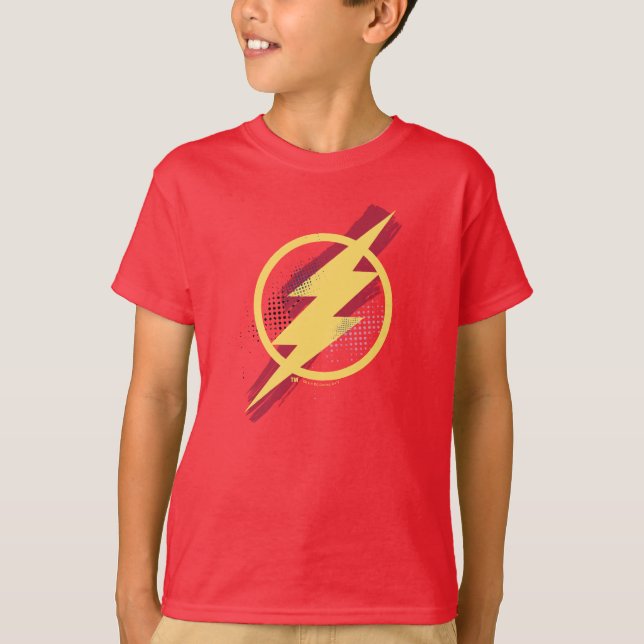 T-shirts Liga da Justiça | Símbolo Flash Pincel e Meio-Tons (Frente)