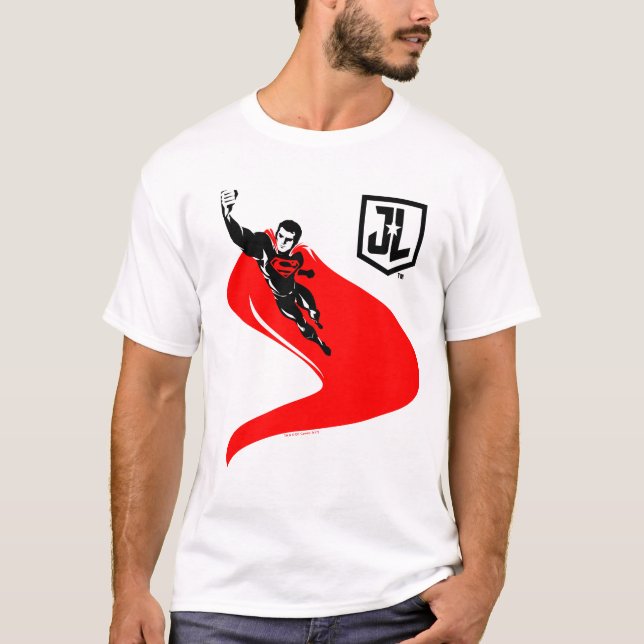 T-shirts Liga da Justiça | Superman Flying Noir Pop Art (Frente)