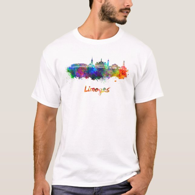 T-shirts Limoges skyline in watercolor (Frente)