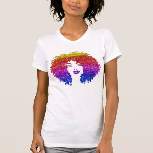 T-shirts Linda Mulher Penteado Afro Natural Arco-íris