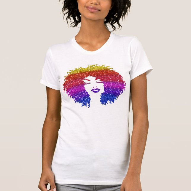 T-shirts Linda Mulher | Penteado Afro Natural | Arco-íris (Frente)