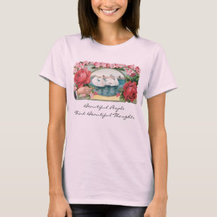 T-shirts Lindos pensamentos Swan e Rosas Vintage Art