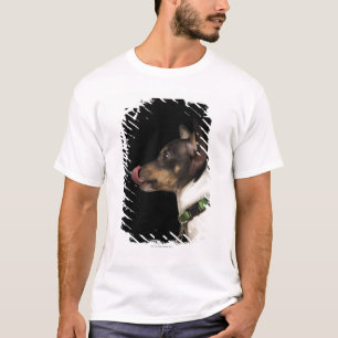 T-shirts Língua fora do rato Terrier preto e branco