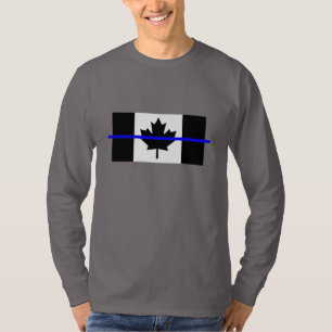 T-shirts Linha Azul Fino no Decor de Bandeira Canadense