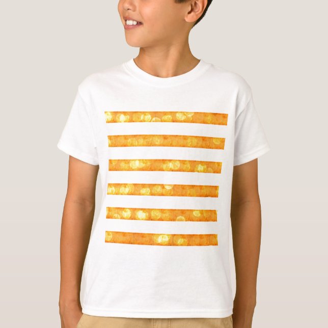 T-shirts Listras Bokeh Laranja E Branco (Frente)