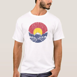 T-shirts Logotipo do por do sol da montanha rochosa do