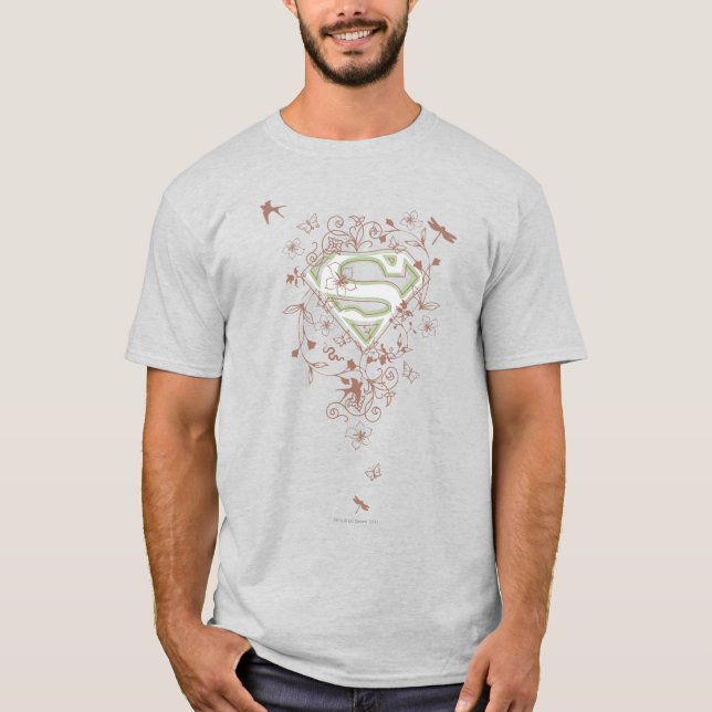T-shirts Logotipo Floral Verde da Supergirl (Frente)