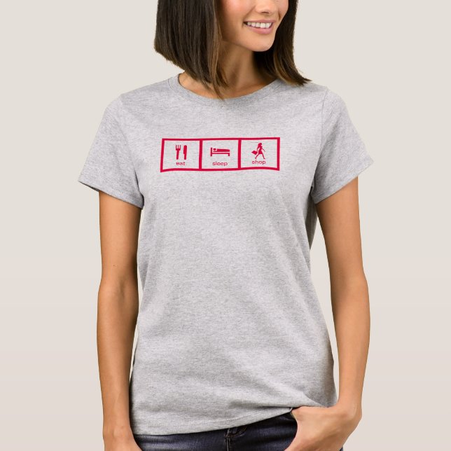 T-shirts Loja Divertida Rosa Compradora Compulsiva Comer Do (Frente)