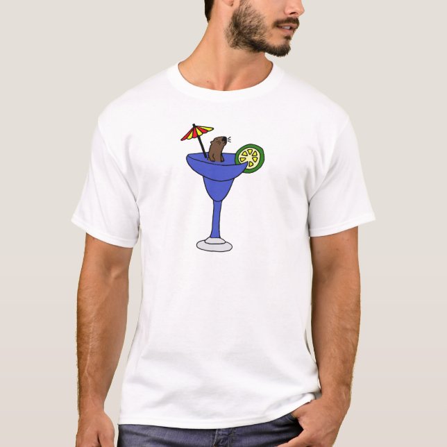 T-shirts Lontra de mar engraçada na bebida azul de (Frente)