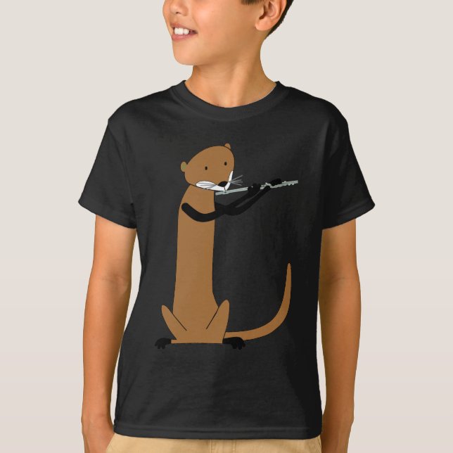 T-shirts Lontra que joga a flauta (Frente)