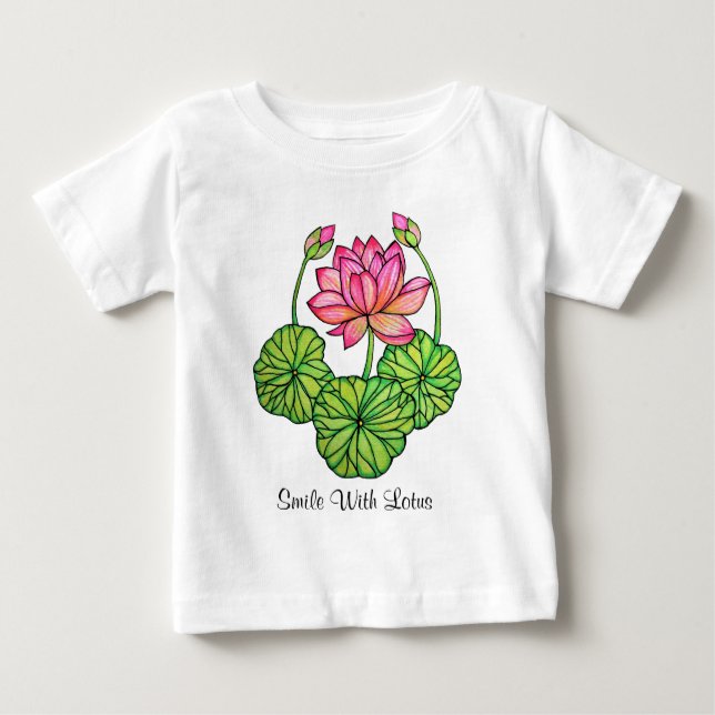T-shirts Lotus Cor-de-Água Rosa com Compartimentos e Folhas (Frente)