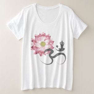 T-shirts Lótus Rosa Flor Yoga E Caligrafia Castanha Om Aum