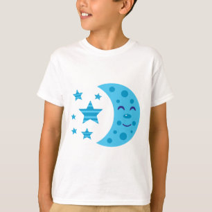 T-shirts Lua azul e estrelas riscadas