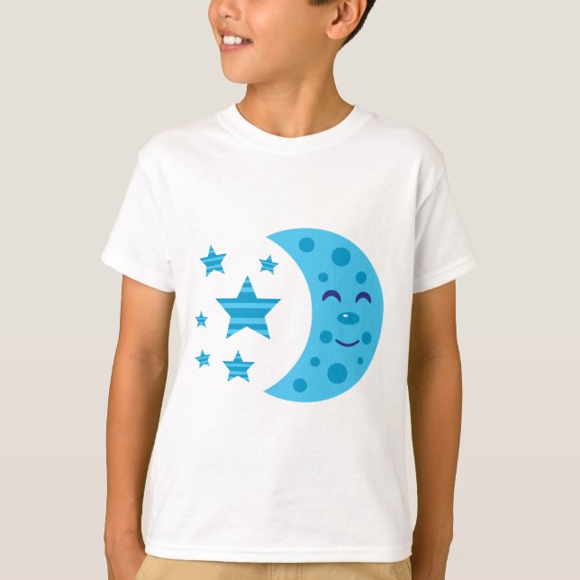 T-shirts Lua azul e estrelas riscadas (Frente)