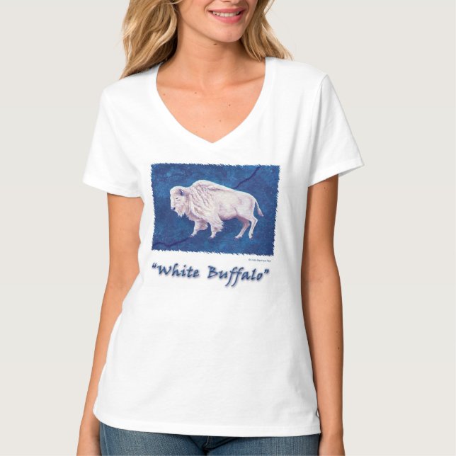 T-shirts Lua cheia branca do búfalo no azul (Frente)