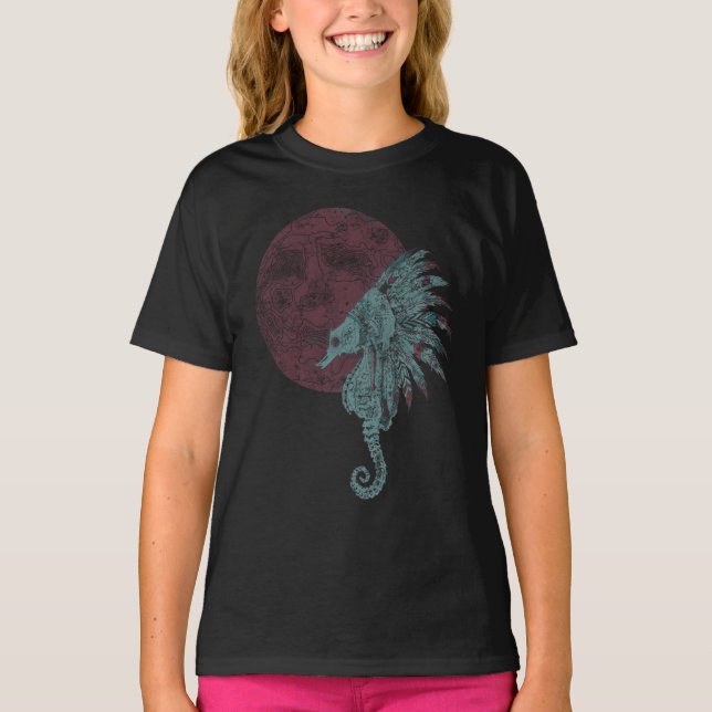 T-shirts lua vermelha do cavalo marinho (Frente)