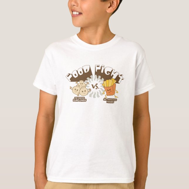 T-shirts Luta comida! Idiotas vs. Fries franceses (Frente)