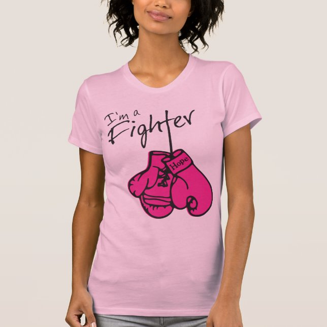 T-shirts Luvas do lutador do cancro da mama (Frente)