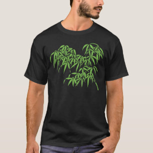 T-shirts Luz - folhas verdes do bambu no preto