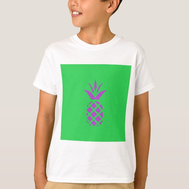 T-shirts Maçã de pinheiro roxo em verde. (Frente)