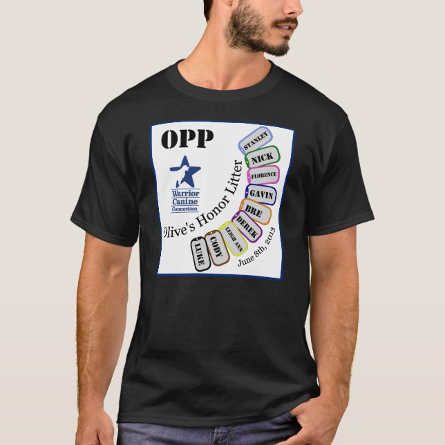 T-shirts Maca OPP da honra da azeitona - roupa escuro (Frente)