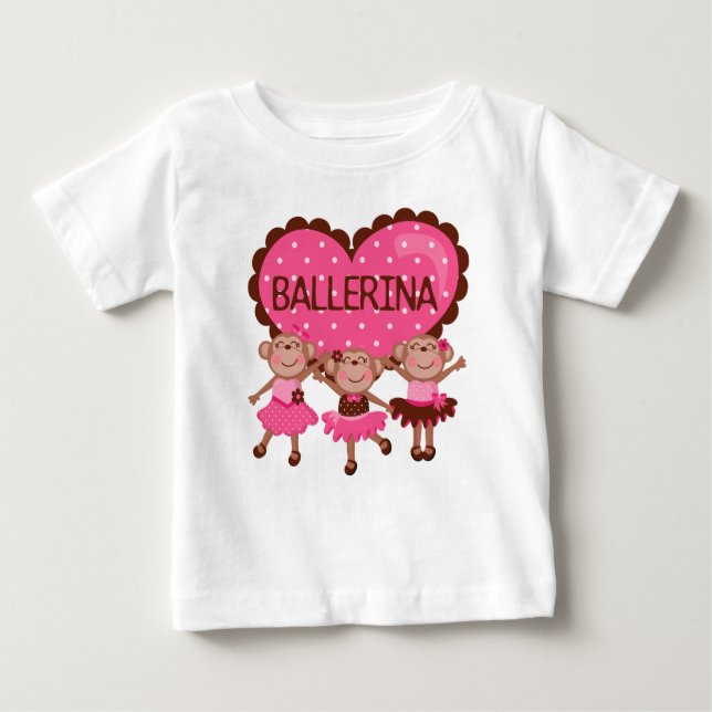 T-shirts Macacão de Bebê Menina Ballet de Macaco (Frente)