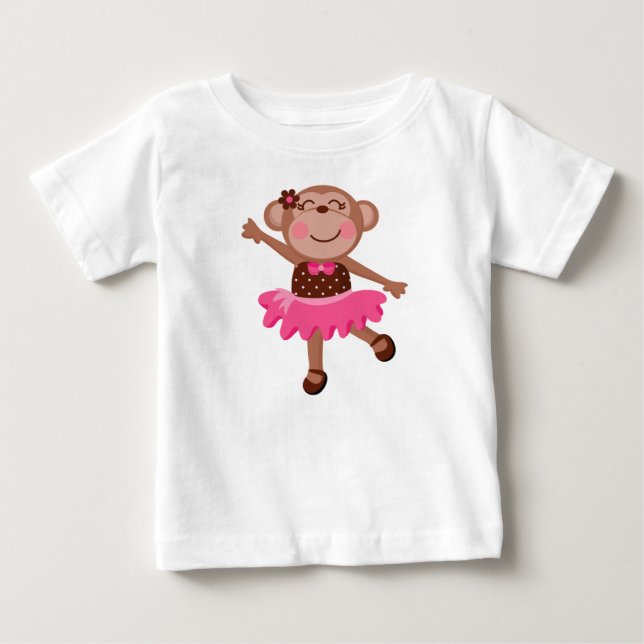 T-shirts Macaco Bailarina Menina Bebê Body com Tutu (Frente)