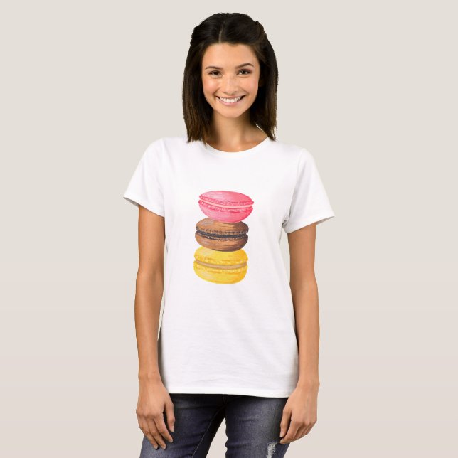 T-shirts Macaroons da aguarela dos doces da ilustração de (Frente Completa)