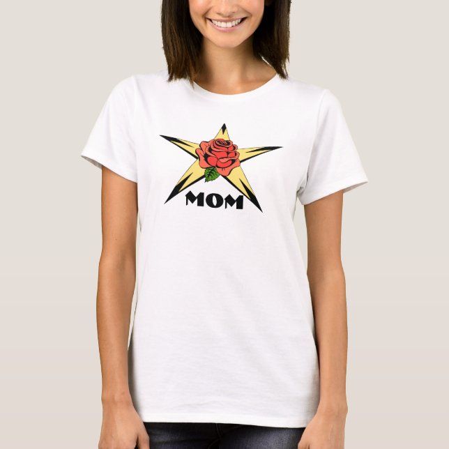 T-shirts Mãe da Rosa vermelha da Estrela Dourada (Frente)