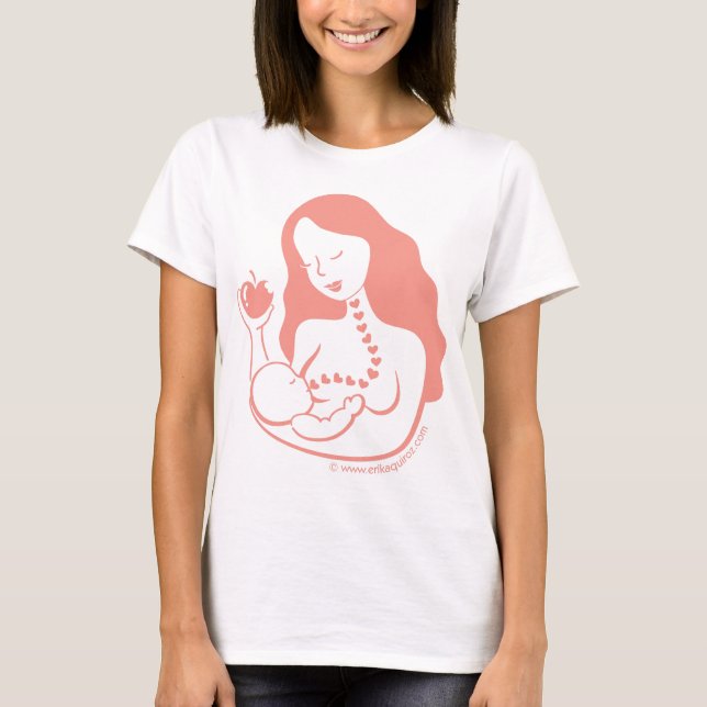 T-shirts mãe e bebê dealimentação, comer saudável (Frente)