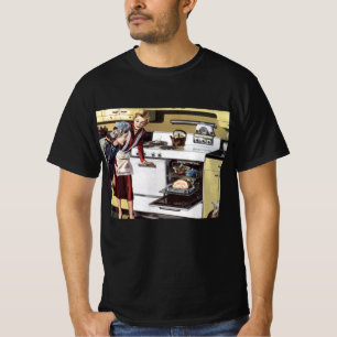 T-shirts Mãe Vintage na Cozinha Cozinhando um Presunto de P