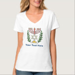 T-shirts Magen Persa David Menorah<br><div class="desc">Esta imagem foi adaptada de um antigo azulejo judeu persa e apresenta uma menorah e Magen David (Estrela de David) enquadrado por ramos de oliveira. As imperfeições da imagem original pintada à mão foram preservadas.</div>